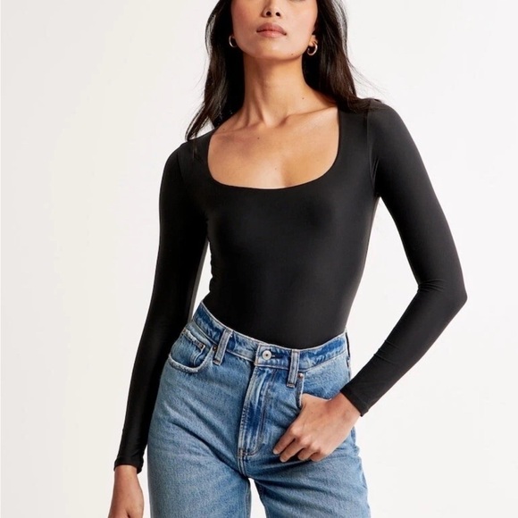 Abercrombie&Fitch Long-Sleeve Squareneck Corset Bodysuit Black size S - Picture 4 of 10